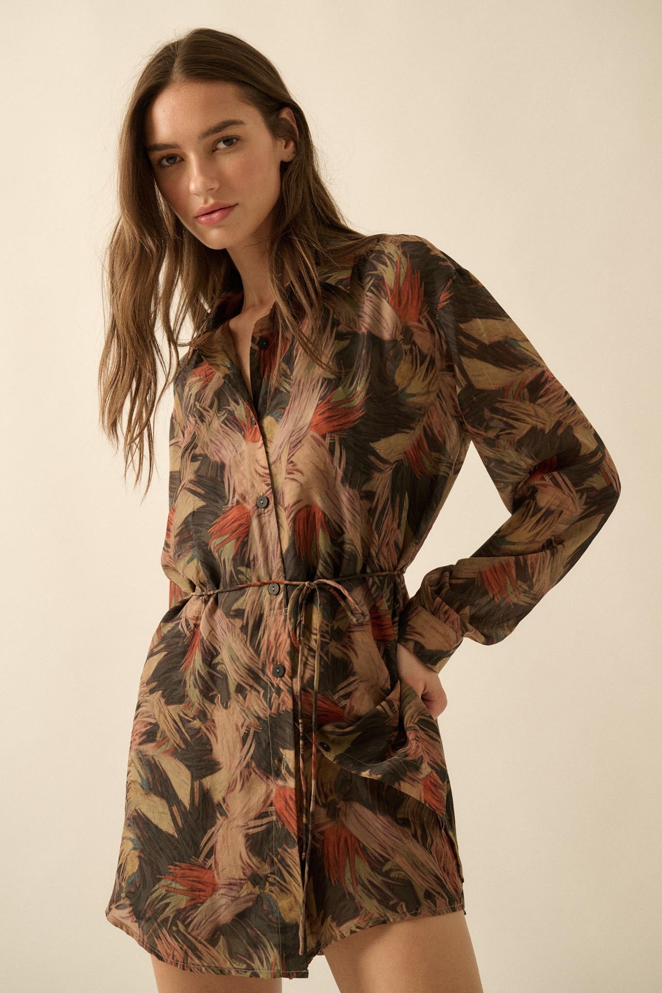 Dare to Imagine Abstract-Print Belted Shirt Romper - ShopPromesa
