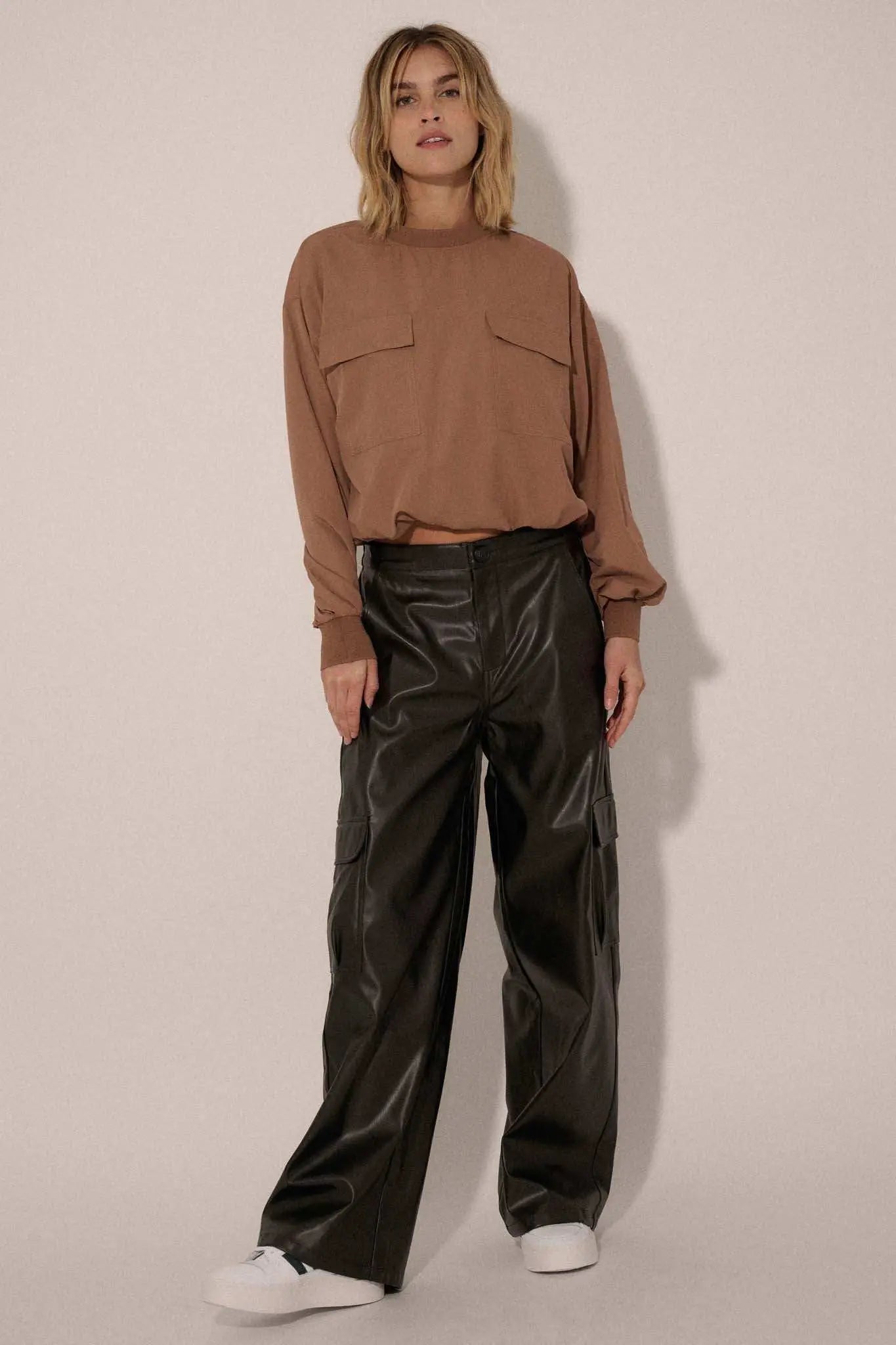 Carry Me Home Vegan Leather Wide-Leg Cargo Pants Carry Me Home Vegan Leather Wide-Leg Cargo Pants