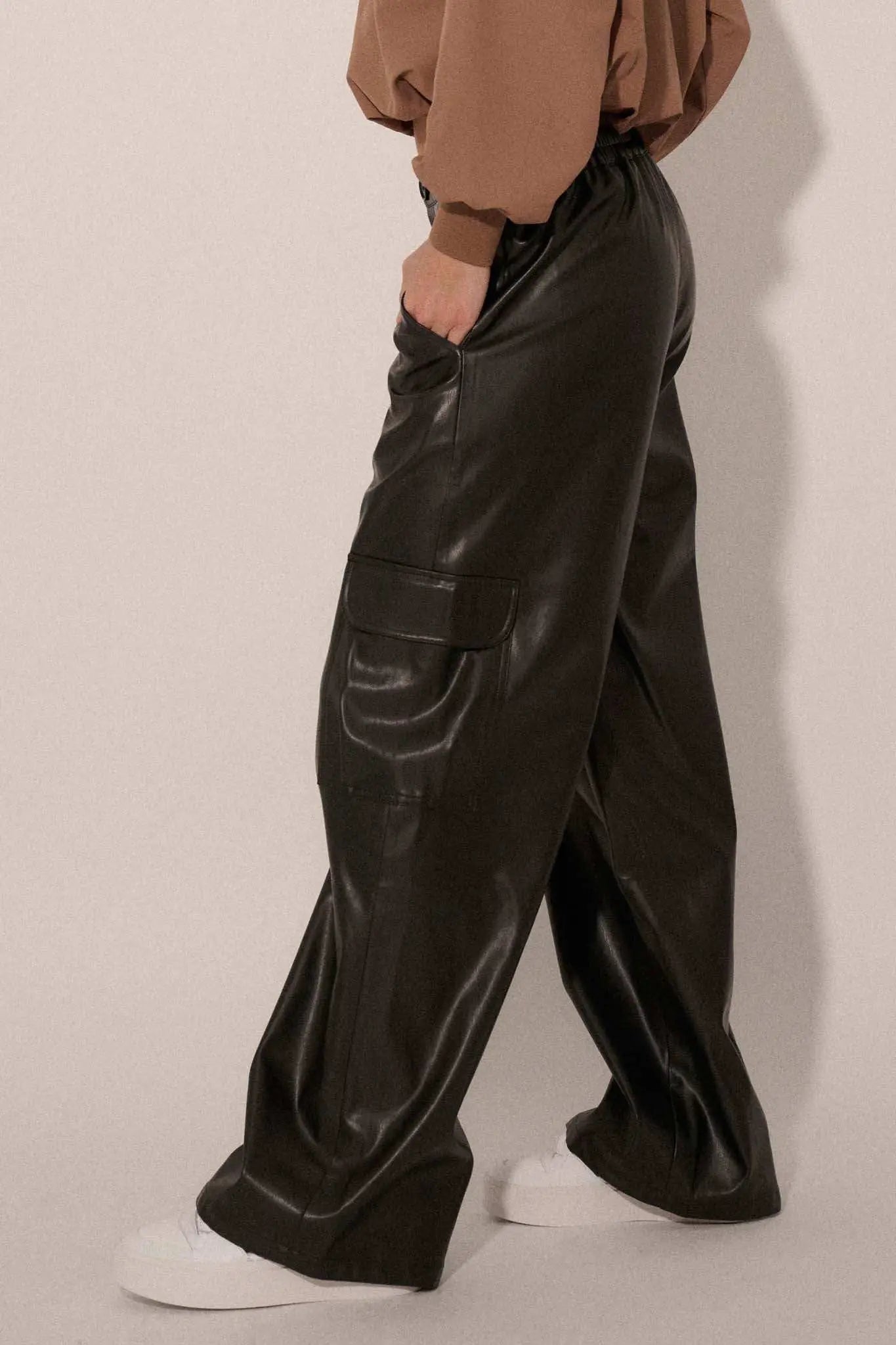 Carry Me Home Vegan Leather Wide-Leg Cargo Pants Carry Me Home Vegan Leather Wide-Leg Cargo Pants