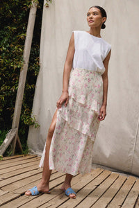 Lovely Lilies Floral Chiffon Ruffled Maxi Skirt - ShopPromesa