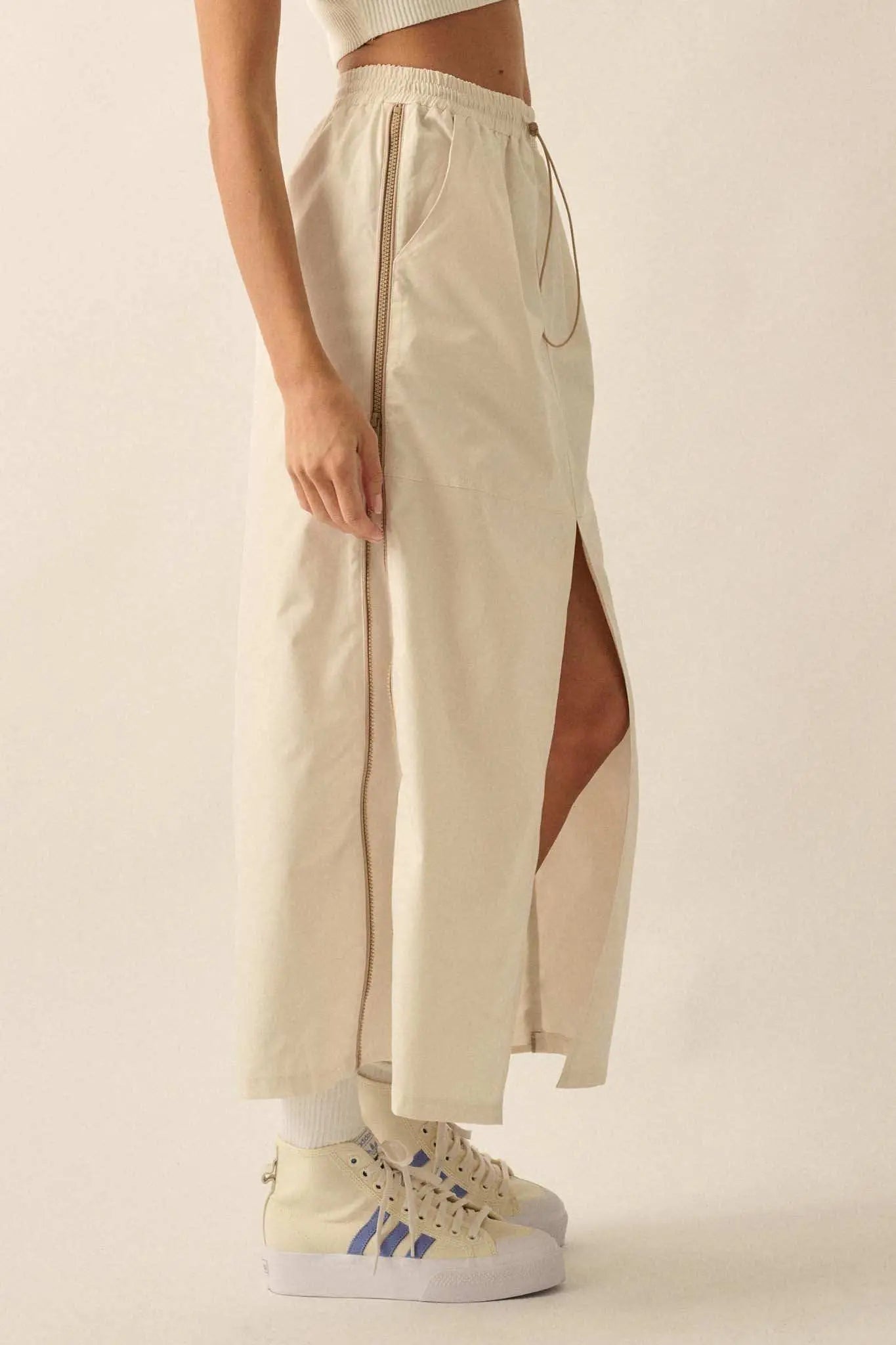 Zip Code Side-Zip Piping-Trim Drawstring Skirt