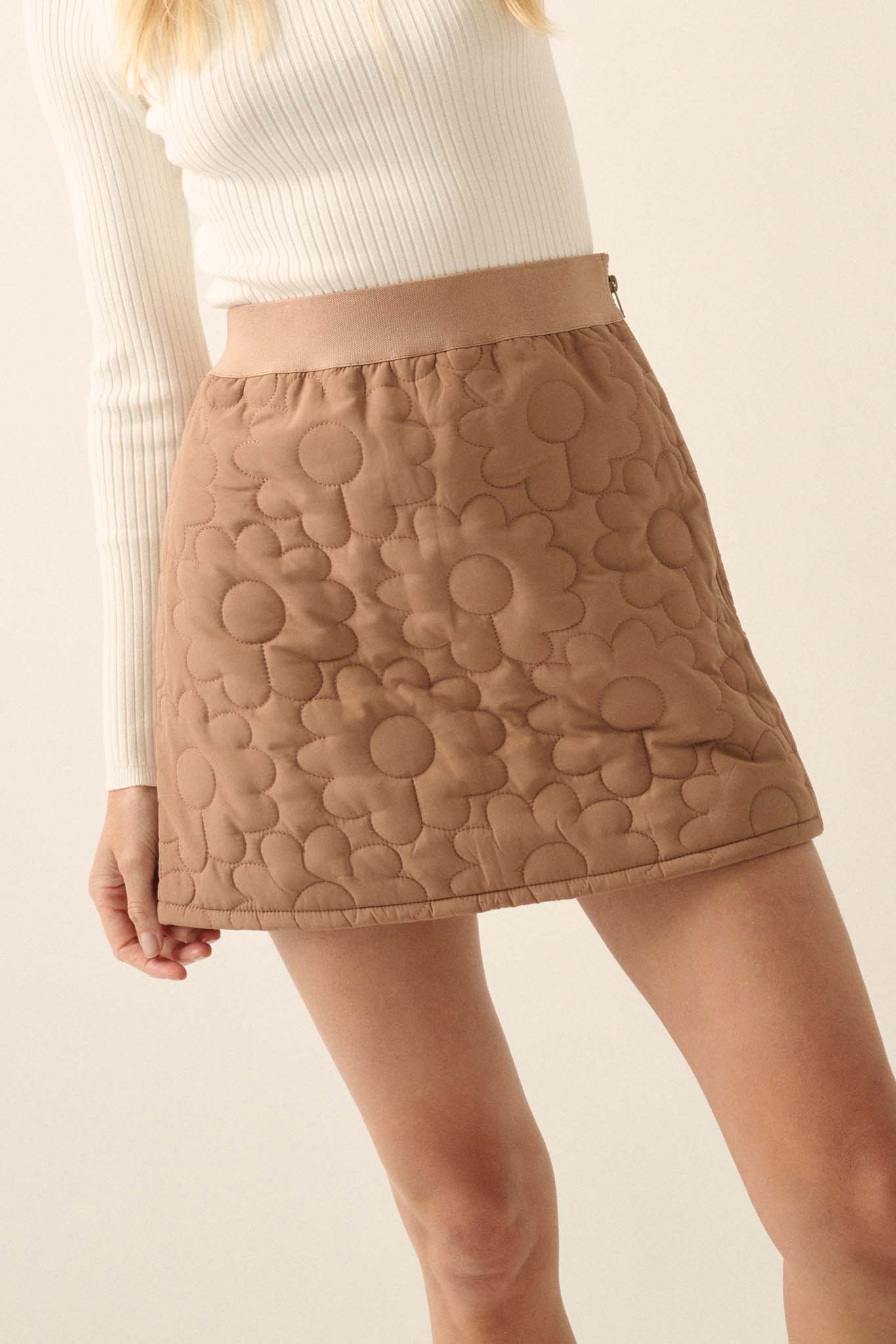 Plush Petals Floral Quilted A-Line Mini Skirt - ShopPromesa