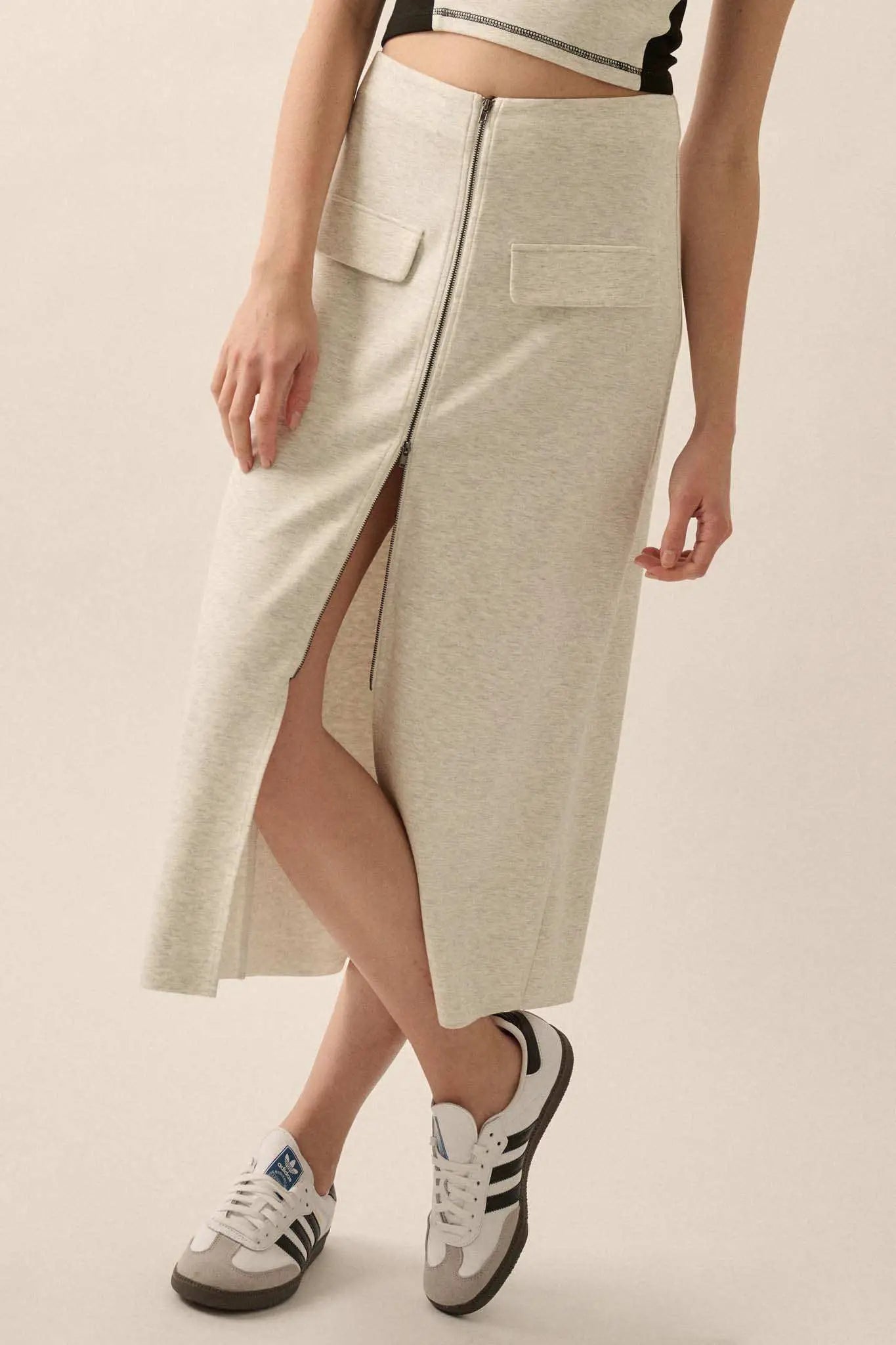 Premium Scuba Zip-Front Midi Skirt Premium Scuba Zip-Front Midi Skirt