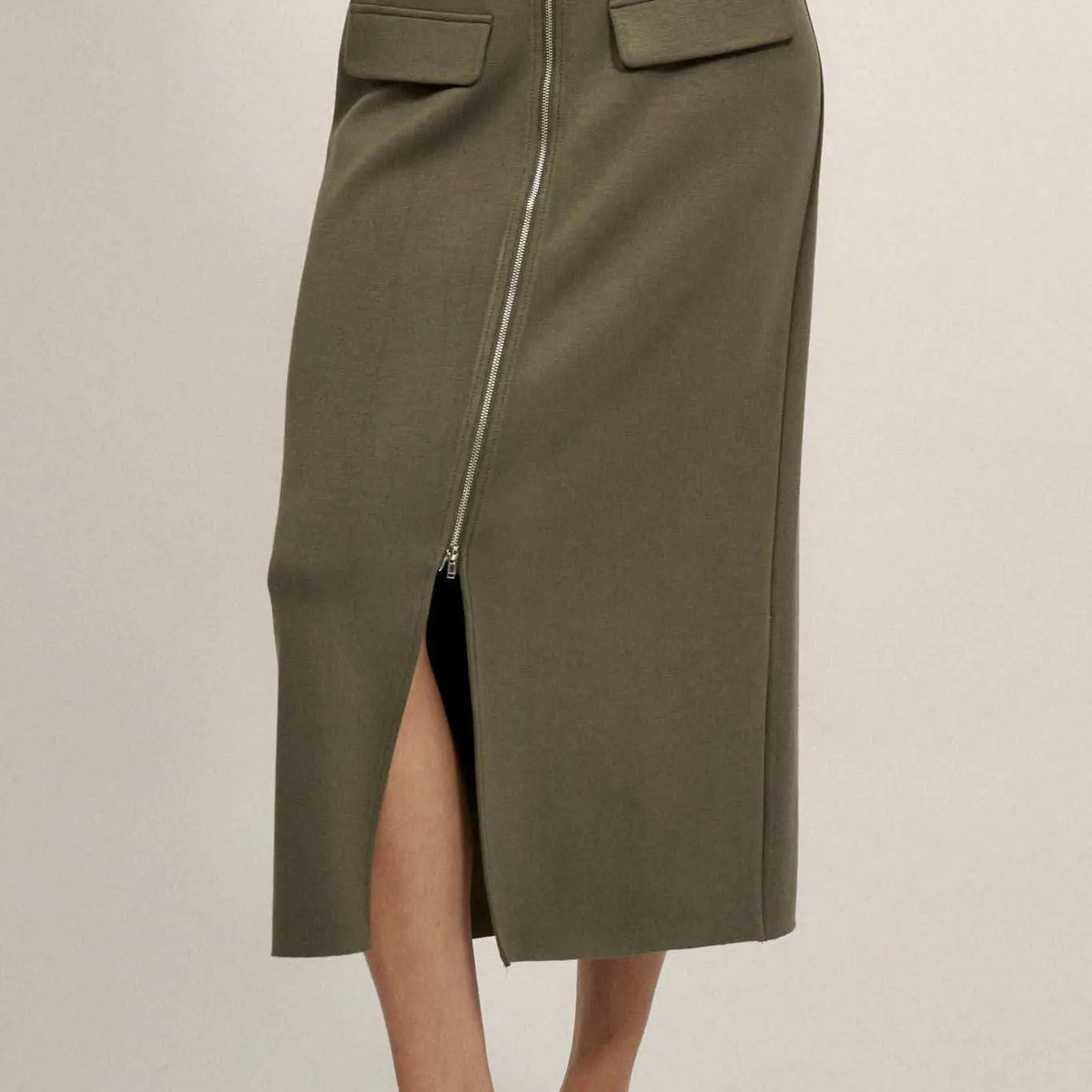 Premium Scuba Zip-Front Midi Skirt Premium Scuba Zip-Front Midi Skirt