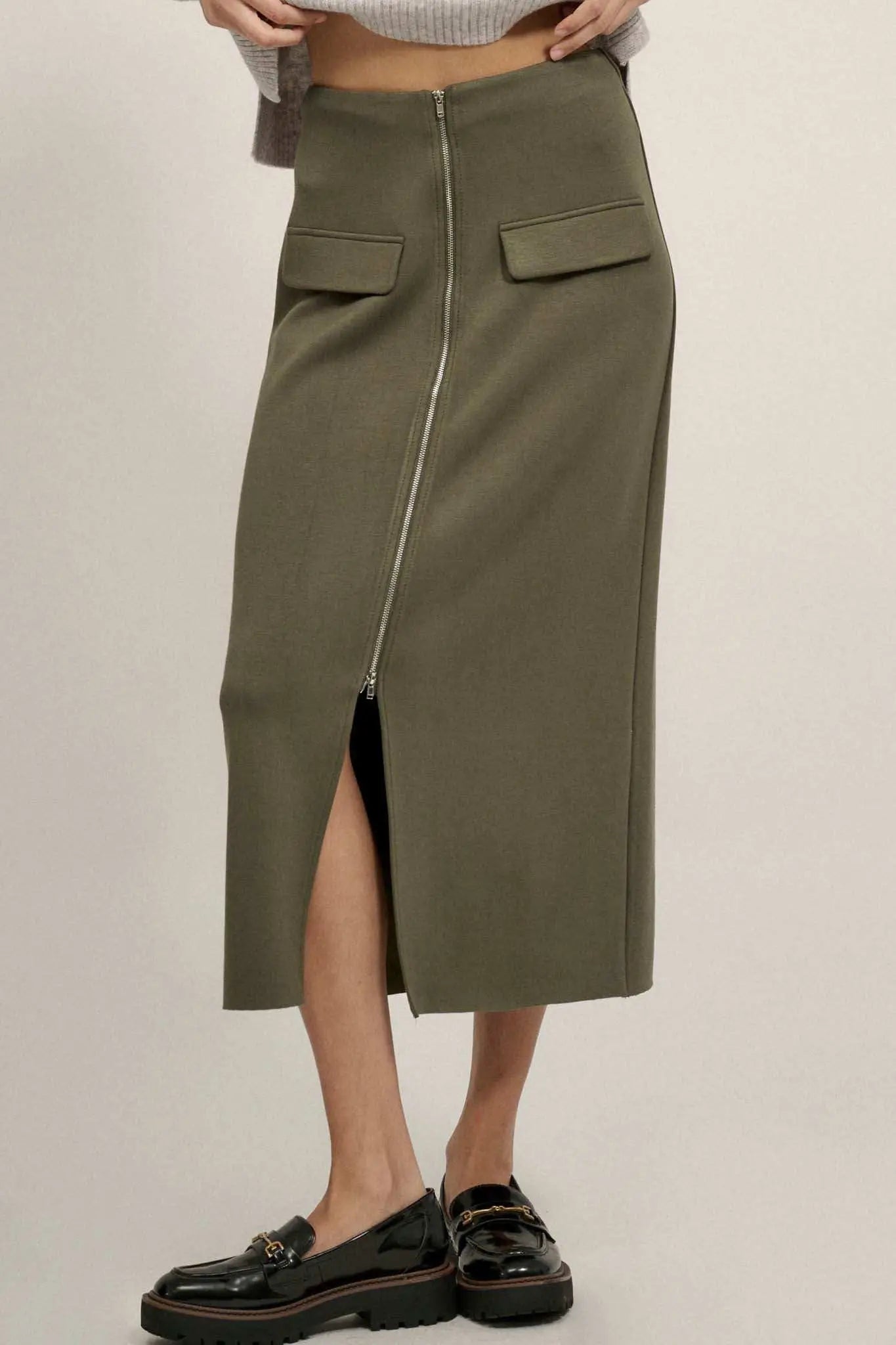 Premium Scuba Zip-Front Midi Skirt | ShopPromesa