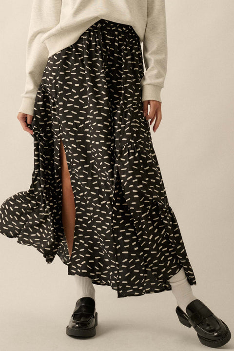Gotta Dash Abstract-Print Tiered Maxi Skirt