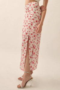 Sassy Blossoms Floral Satin Buttoned Maxi Skirt - ShopPromesa