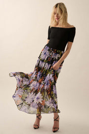 Twilight Bouquet Floral Chiffon Tiered Maxi Skirt - ShopPromesa