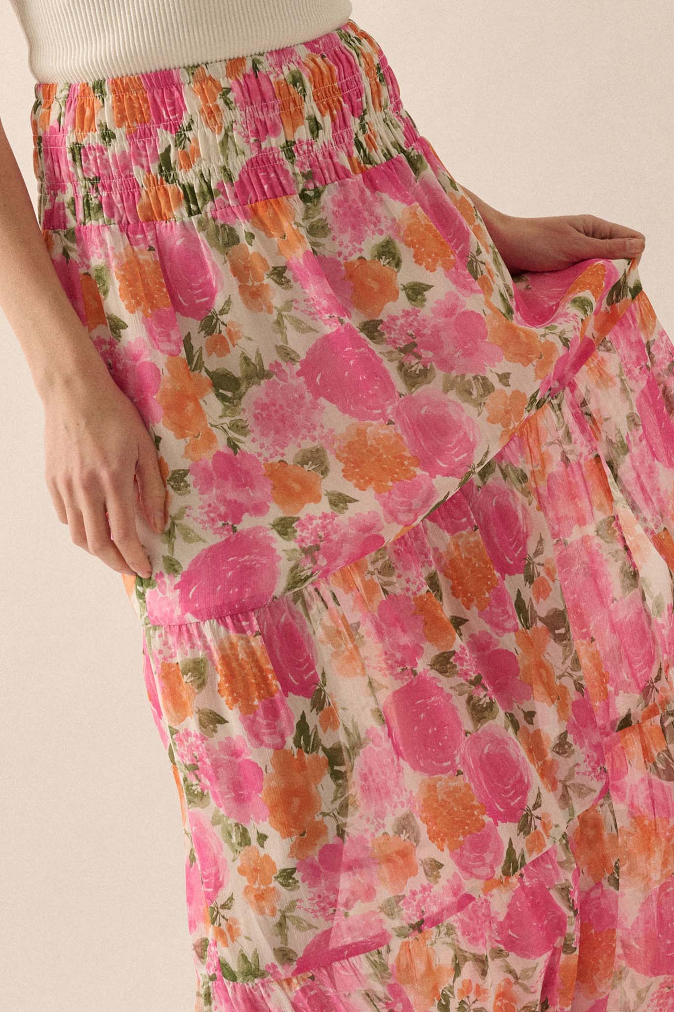 Brilliant Bouquet Tiered Floral Chiffon Maxi Skirt - ShopPromesa