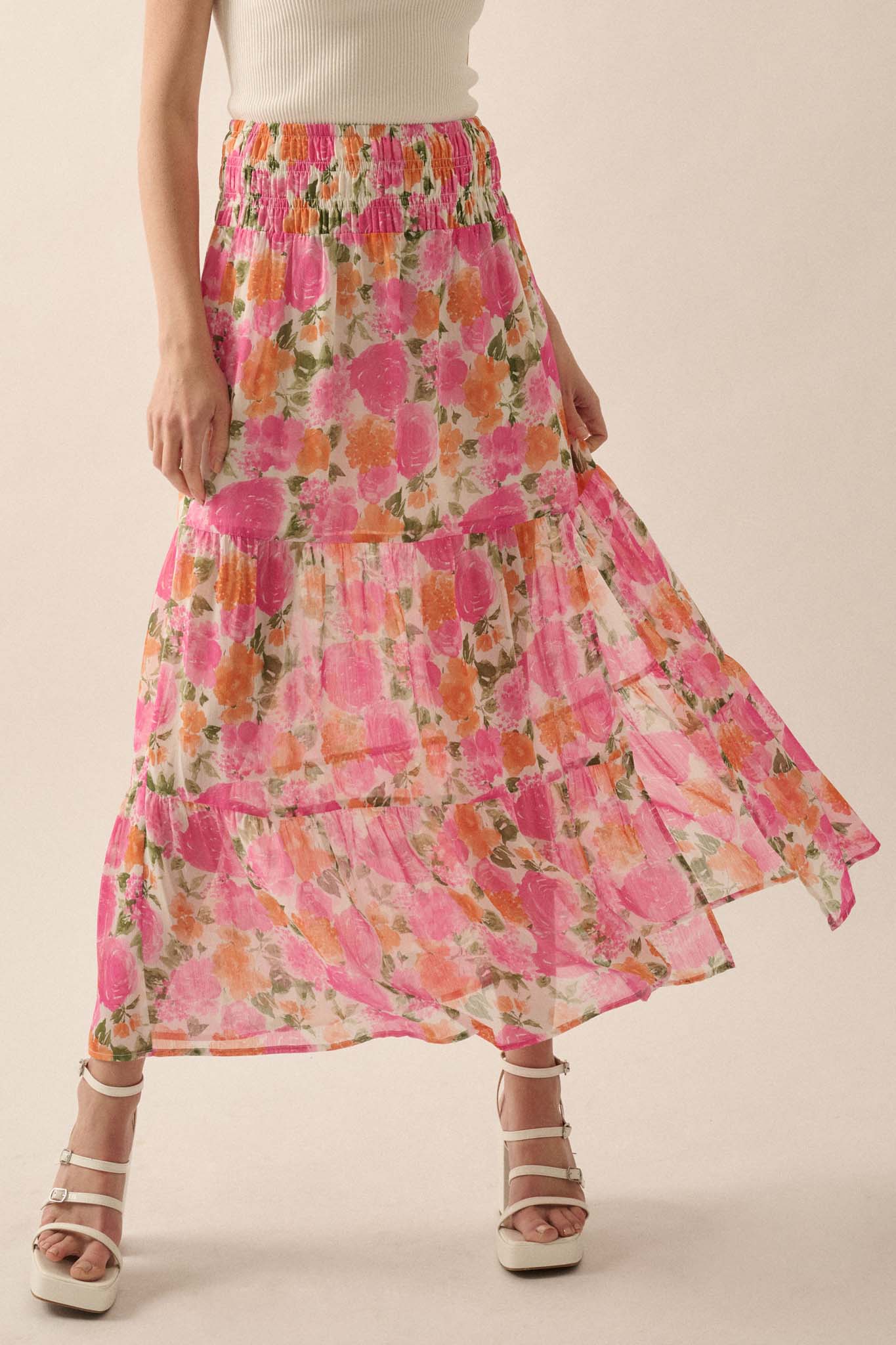 Brilliant Bouquet Tiered Floral Chiffon Maxi Skirt - ShopPromesa