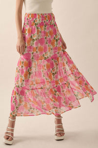 Brilliant Bouquet Tiered Floral Chiffon Maxi Skirt - ShopPromesa