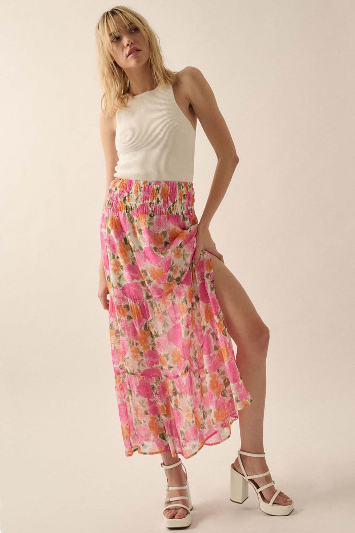 Brilliant Bouquet Tiered Floral Chiffon Maxi Skirt - ShopPromesa