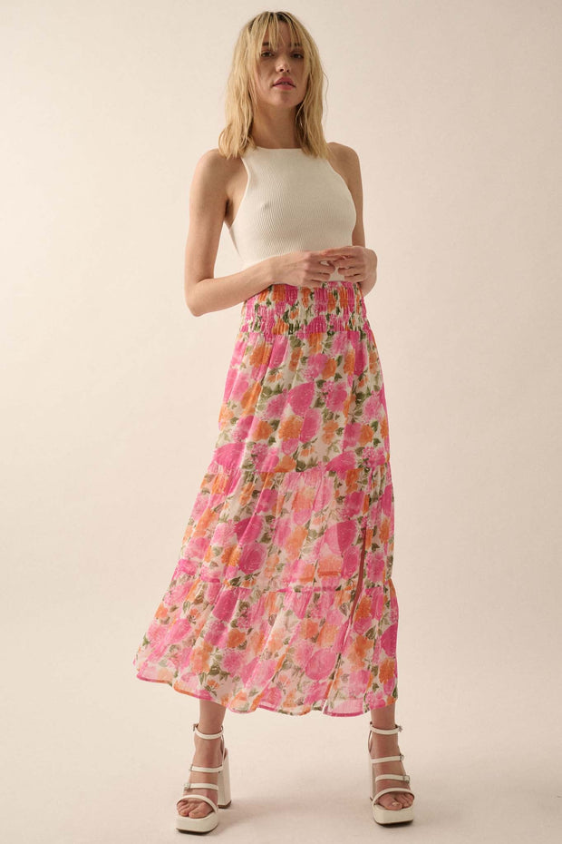 Brilliant Bouquet Tiered Floral Chiffon Maxi Skirt - ShopPromesa