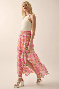 Brilliant Bouquet Tiered Floral Chiffon Maxi Skirt - ShopPromesa