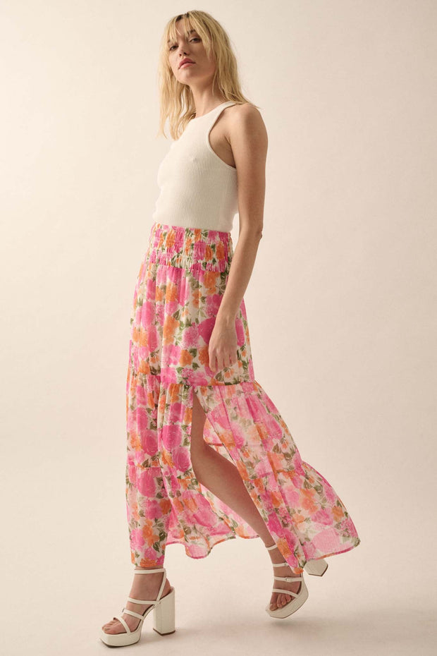 Brilliant Bouquet Tiered Floral Chiffon Maxi Skirt - ShopPromesa