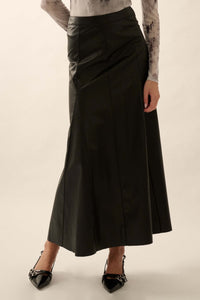 Perfectly Polished Vegan Leather A-Line Maxi Skirt - ShopPromesa