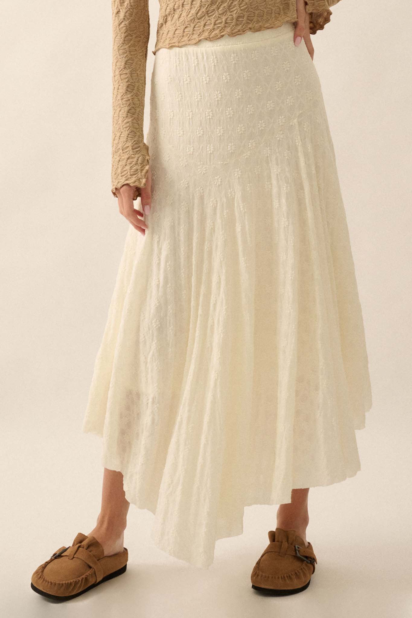 Dainty Days Floral Lace Asymmetrical Midi Skirt - ShopPromesa