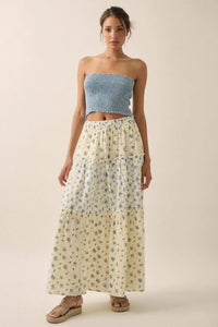 Sunny Meadow Floral Gauze Tiered Ruffle Maxi Skirt - ShopPromesa