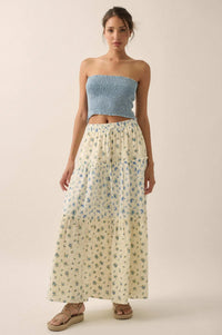 Sunny Meadow Floral Gauze Tiered Ruffle Maxi Skirt - ShopPromesa