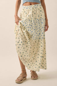 Sunny Meadow Floral Gauze Tiered Ruffle Maxi Skirt - ShopPromesa