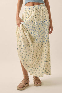 Sunny Meadow Floral Gauze Tiered Ruffle Maxi Skirt - ShopPromesa