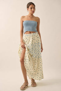 Sunny Meadow Floral Gauze Tiered Ruffle Maxi Skirt - ShopPromesa