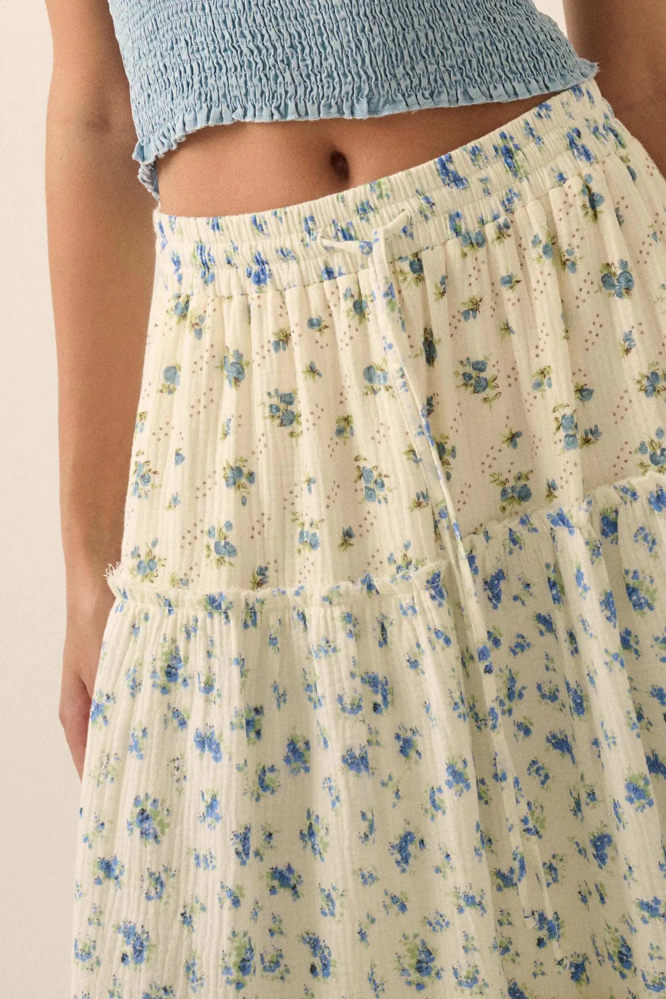 Sunny Meadow Floral Gauze Tiered Ruffle Maxi Skirt - ShopPromesa