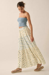 Sunny Meadow Floral Gauze Tiered Ruffle Maxi Skirt - ShopPromesa