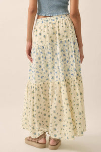 Sunny Meadow Floral Gauze Tiered Ruffle Maxi Skirt - ShopPromesa