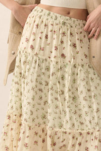 Sunny Meadow Floral Gauze Tiered Ruffle Maxi Skirt - ShopPromesa