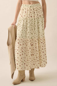 Sunny Meadow Floral Gauze Tiered Ruffle Maxi Skirt - ShopPromesa