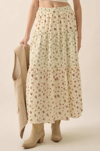 Sunny Meadow Floral Gauze Tiered Ruffle Maxi Skirt - ShopPromesa
