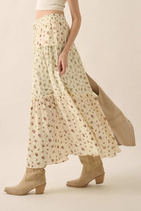 Sunny Meadow Floral Gauze Tiered Ruffle Maxi Skirt - ShopPromesa