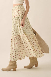 Sunny Meadow Floral Gauze Tiered Ruffle Maxi Skirt - ShopPromesa