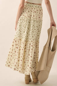 Sunny Meadow Floral Gauze Tiered Ruffle Maxi Skirt - ShopPromesa