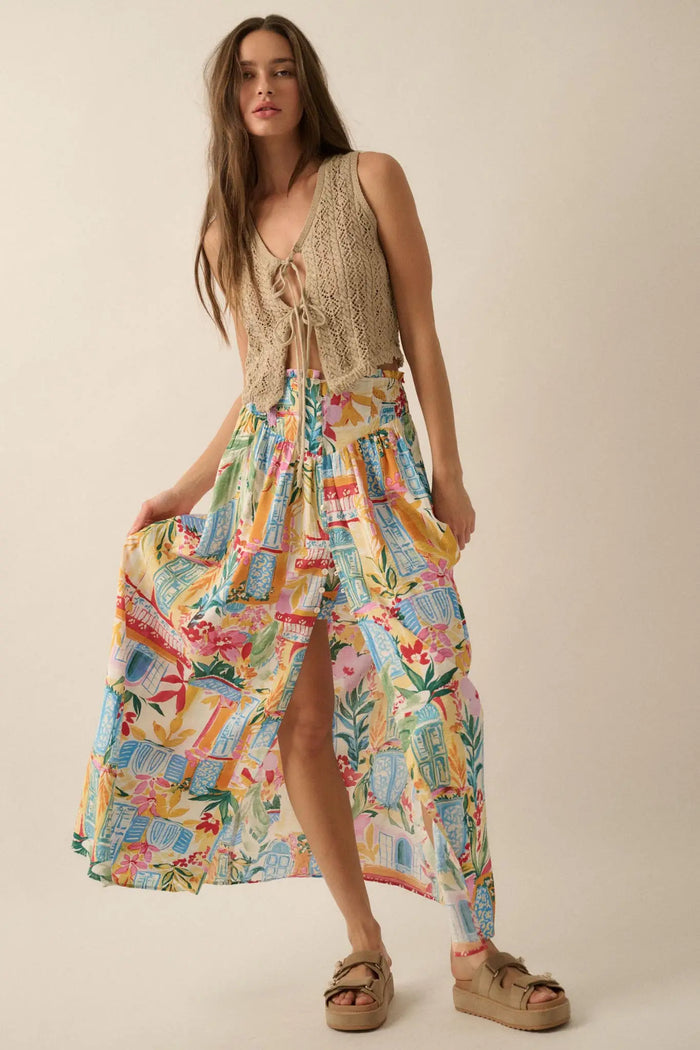 Havana Holiday Tropical Floral Buttoned Maxi Skirt - ShopPromesa