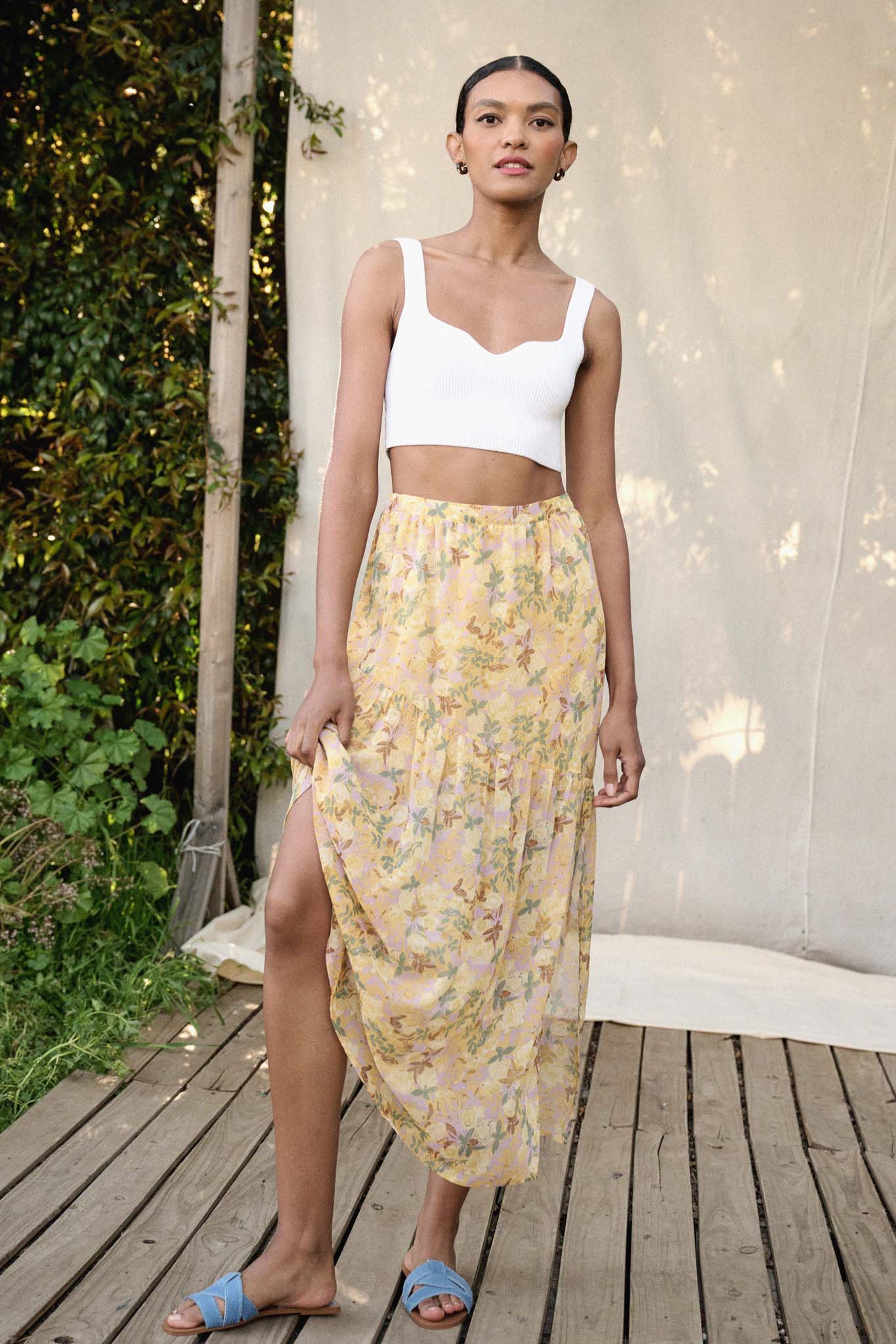 Goldenrod Valley Floral Chiffon Maxi Skirt - ShopPromesa