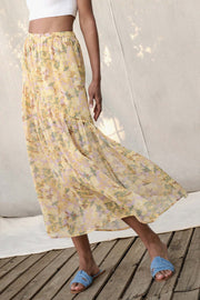 Goldenrod Valley Floral Chiffon Maxi Skirt