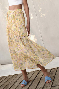 Goldenrod Valley Floral Chiffon Maxi Skirt - ShopPromesa