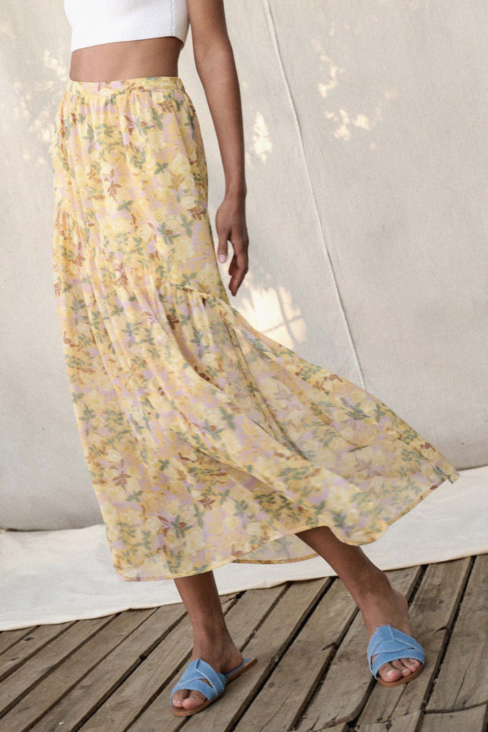 Goldenrod Valley Floral Chiffon Maxi Skirt - ShopPromesa