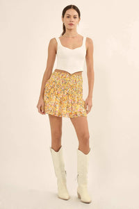 Sun Lover Smocked Floral Chiffon Ruffled Mini Skirt - ShopPromesa