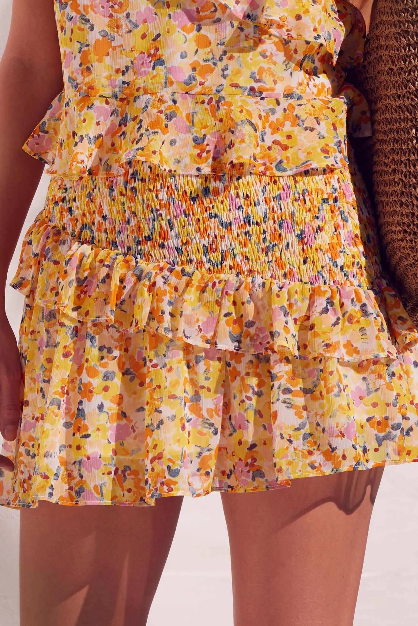 Sun Lover Smocked Floral Chiffon Ruffled Mini Skirt - ShopPromesa