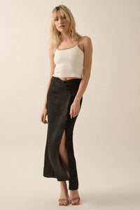 Learning Curve Matte Satin Buttoned Maxi Skirt - ShopPromesa