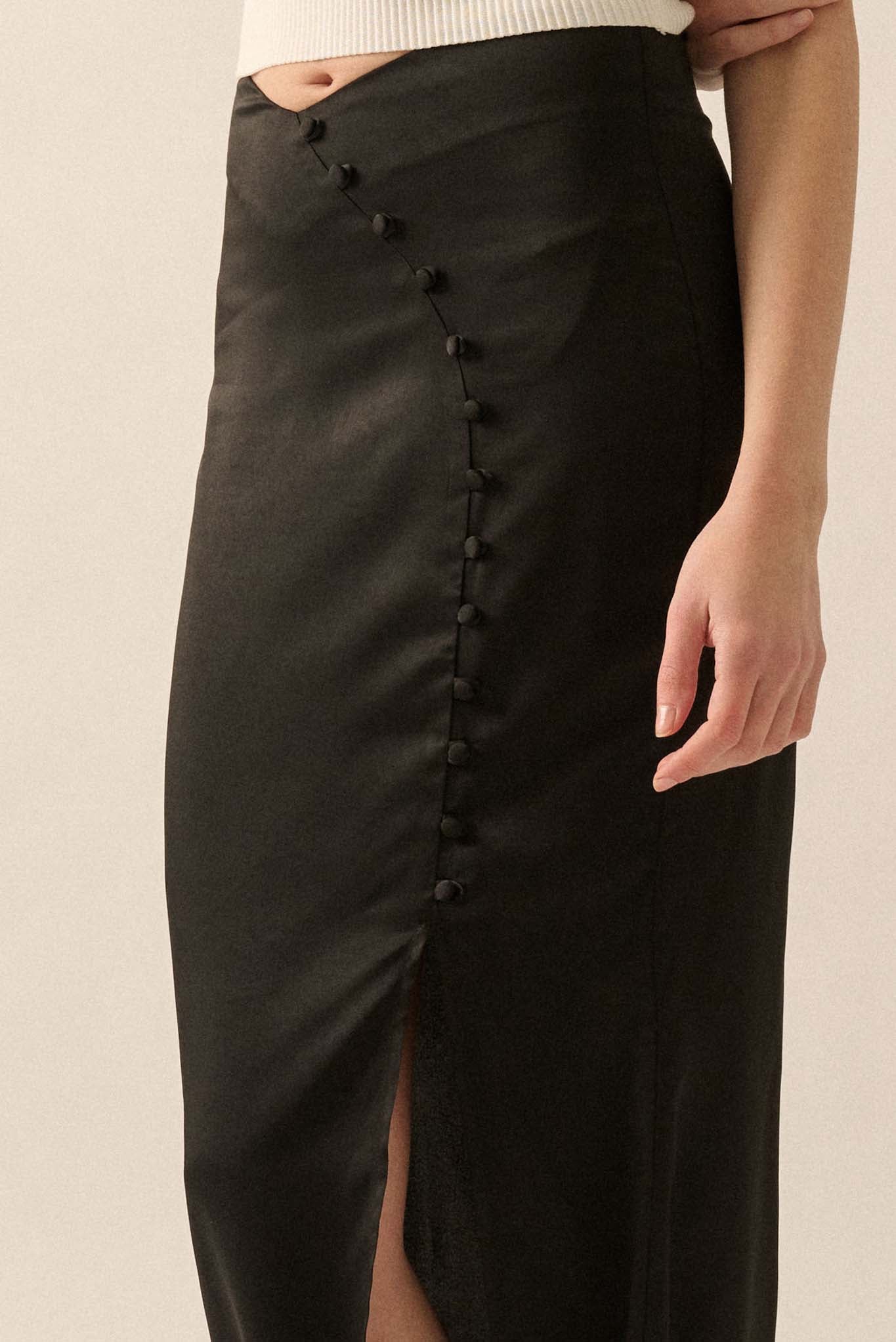 Learning Curve Matte Satin Buttoned Maxi Skirt - ShopPromesa