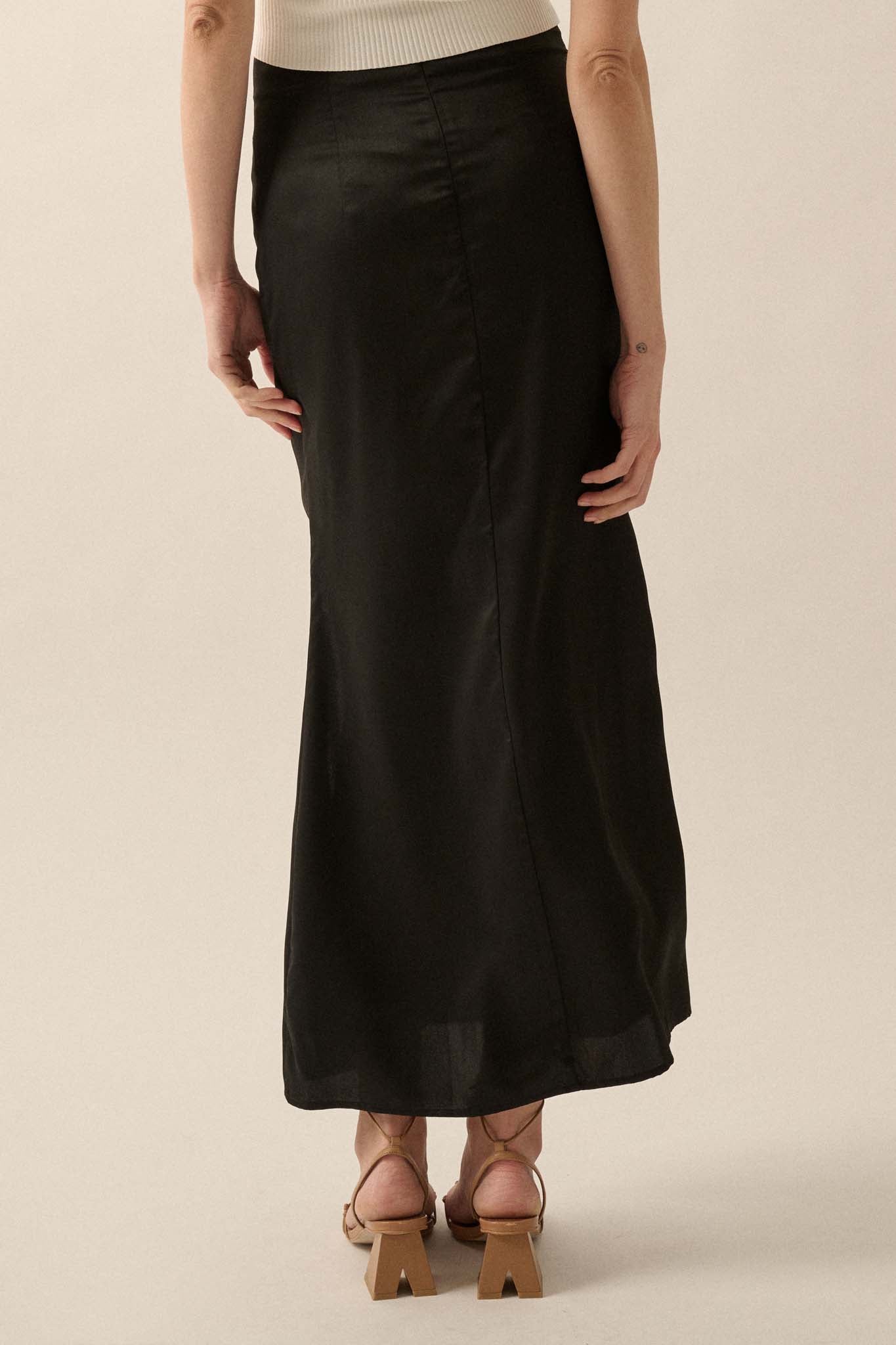 Learning Curve Matte Satin Buttoned Maxi Skirt - ShopPromesa