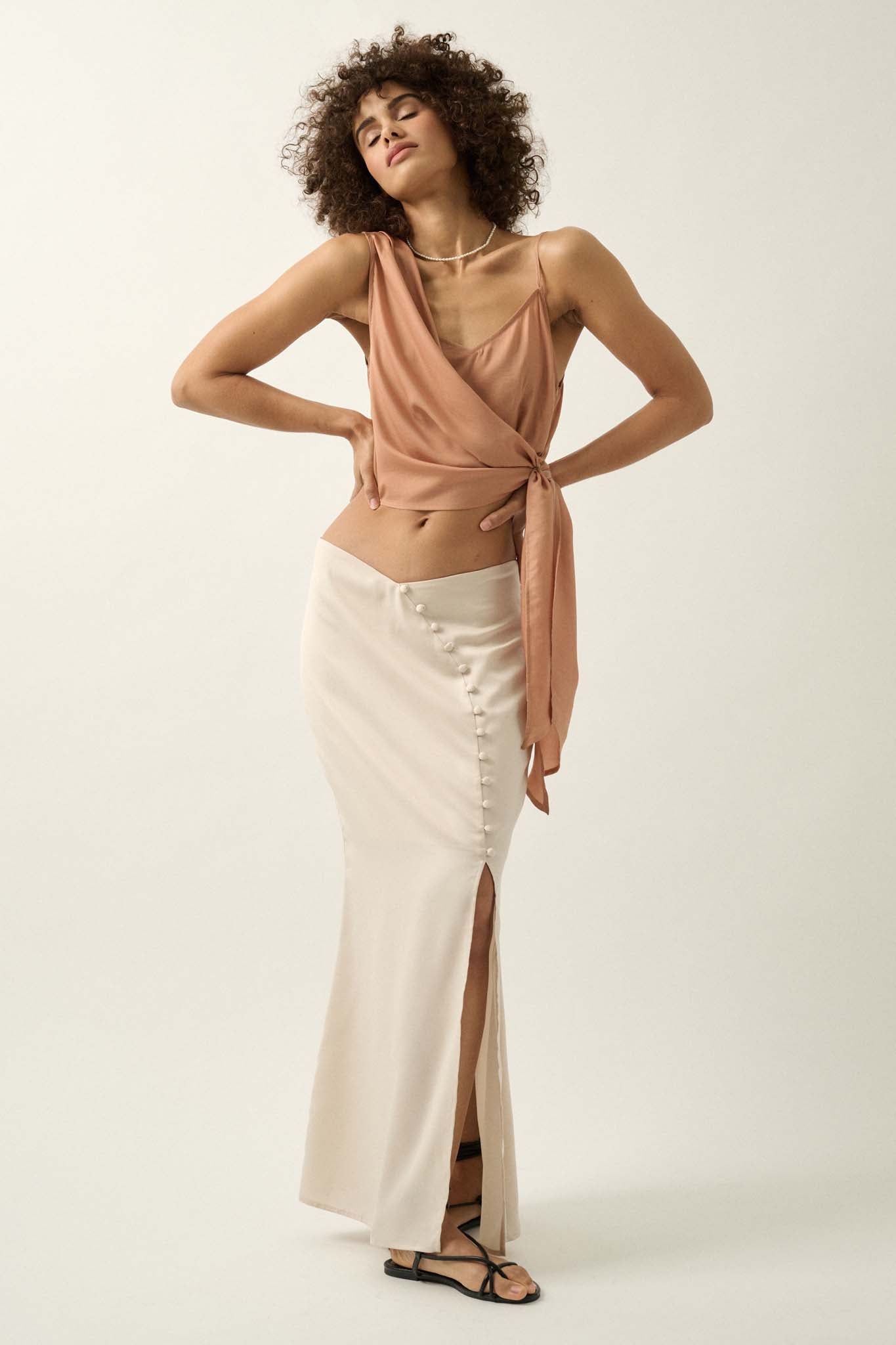 Learning Curve Matte Satin Buttoned Maxi Skirt - ShopPromesa