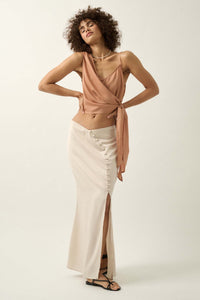 Learning Curve Matte Satin Buttoned Maxi Skirt - ShopPromesa