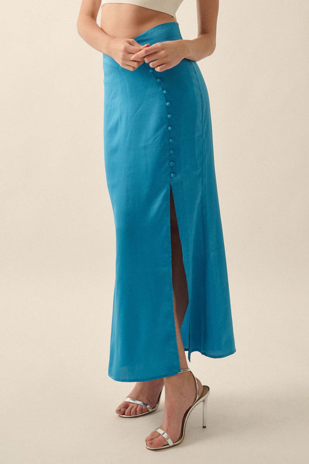 Learning Curve Matte Satin Buttoned Maxi Skirt - ShopPromesa