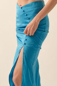 Learning Curve Matte Satin Buttoned Maxi Skirt - ShopPromesa