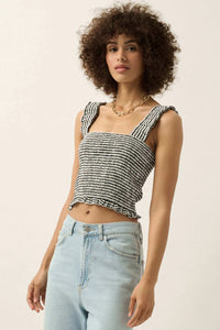 Sweet Shop Smocked Gingham Cropped Tank Top - ShopPromesa